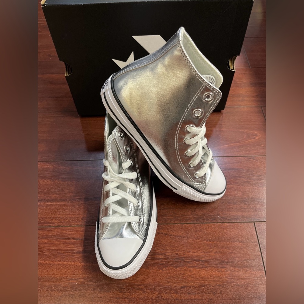 Womens 7 Converse CTAS Hi Top Metallic Granite Silver Shoe Sneaker New A14875C